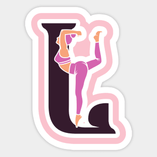 Sports yoga women in letter L Sticker design vector illustration. Alphabet letter icon concept. Sports young women doing yoga exercises with letter L sticker design logo icons. Sticker